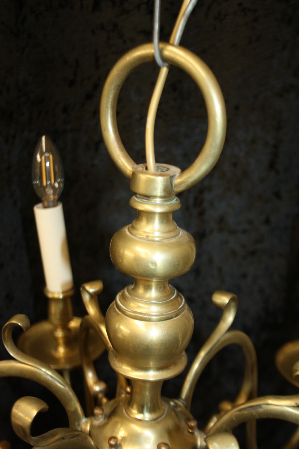 Early 20th century Dutch brass six arm chandelier View IV