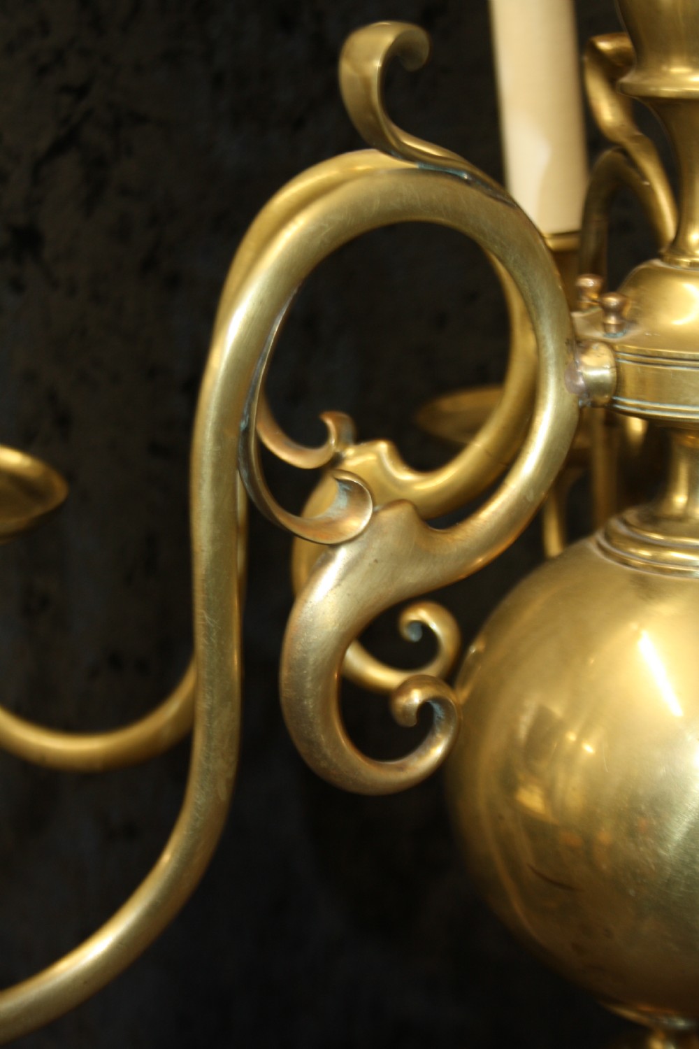 Early 20th century Dutch brass six arm chandelier View VI