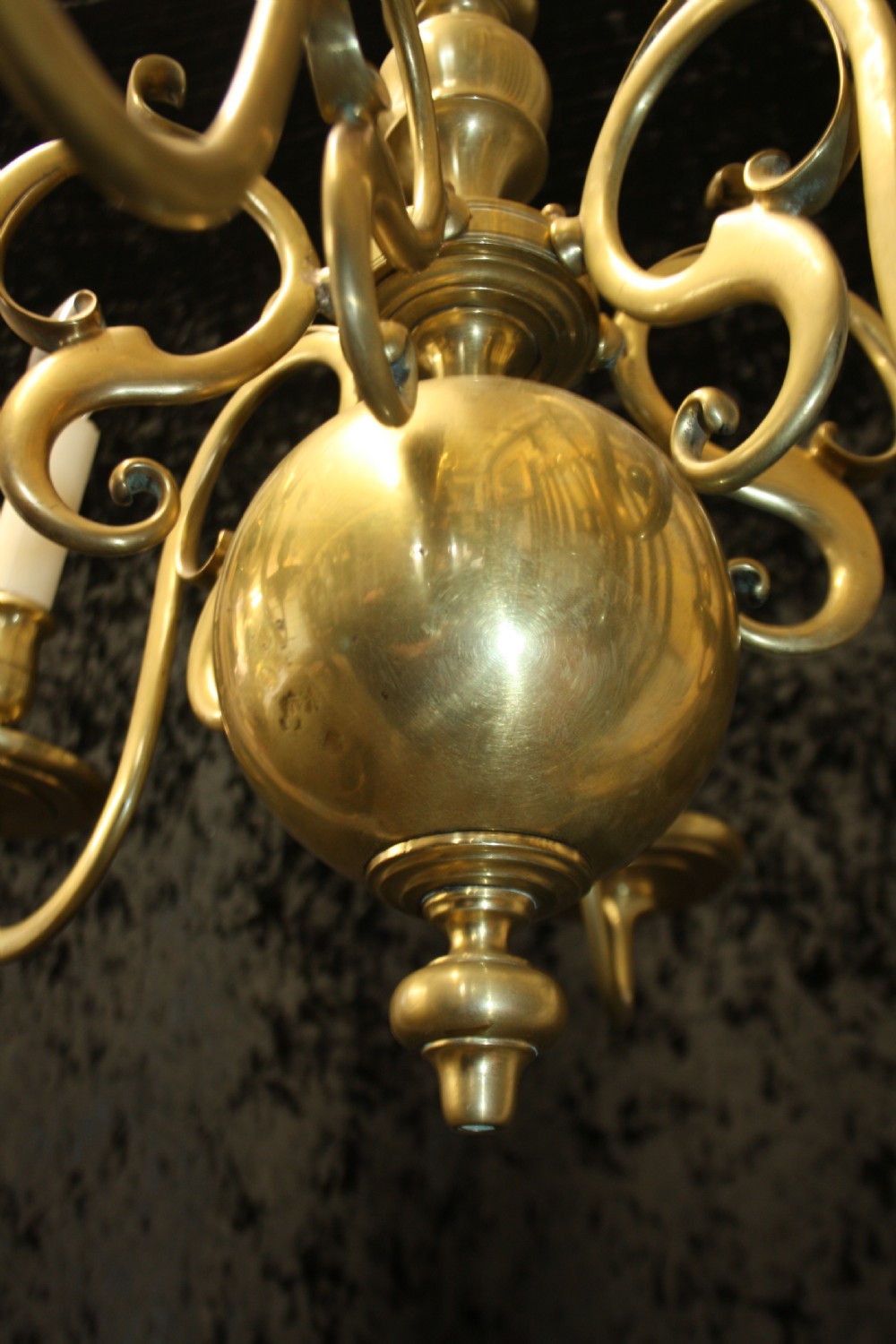 Early 20th century Dutch brass six arm chandelier View VIII