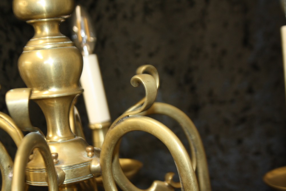 Early 20th century Dutch brass six arm chandelier View X