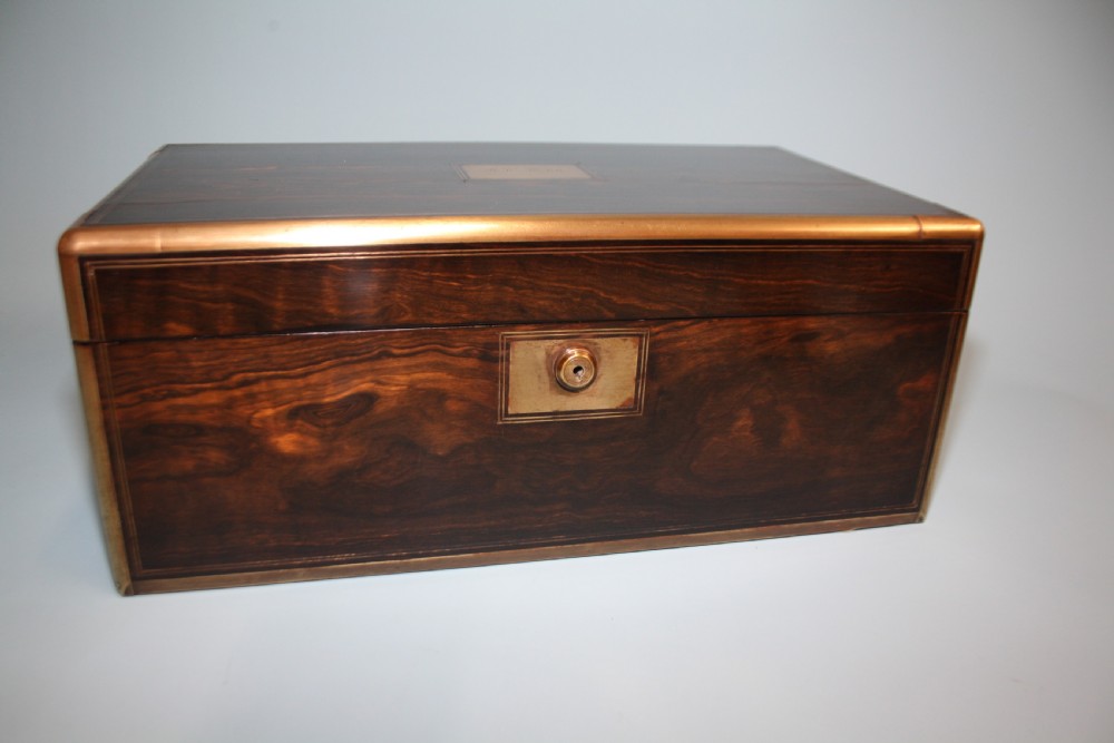 19th-century coromandel writing slope bound in brass with secret drawers View III