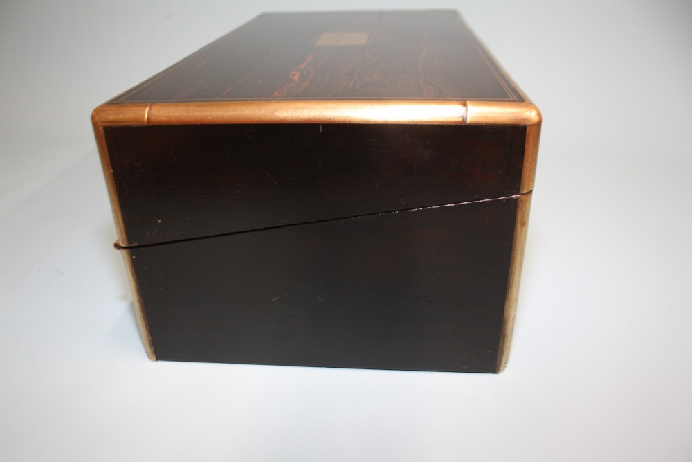 19th-century coromandel writing slope bound in brass with secret drawers View IV