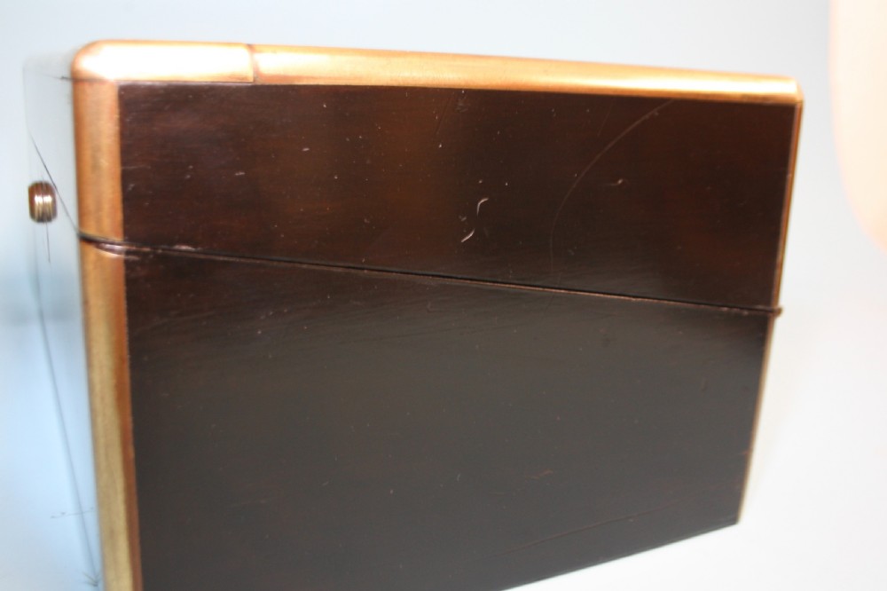 19th-century coromandel writing slope bound in brass with secret drawers View V