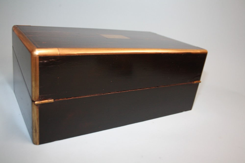 19th-century coromandel writing slope bound in brass with secret drawers View VII