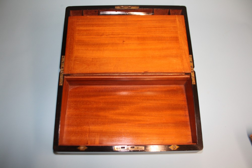19th-century coromandel writing slope bound in brass with secret drawers View VIII