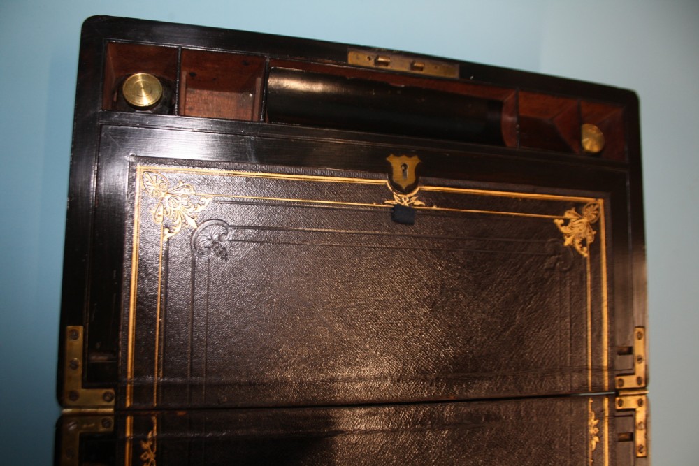 19th-century coromandel writing slope bound in brass with secret drawers View X