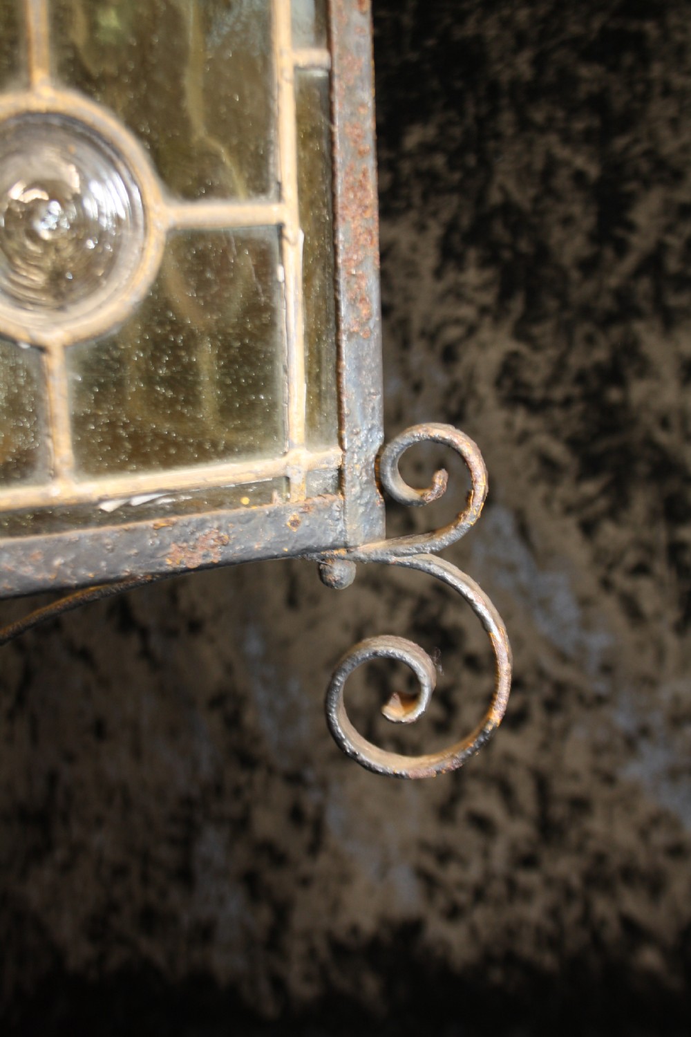 Tall Early 20th century hall or porch lantern with leaded glass View II