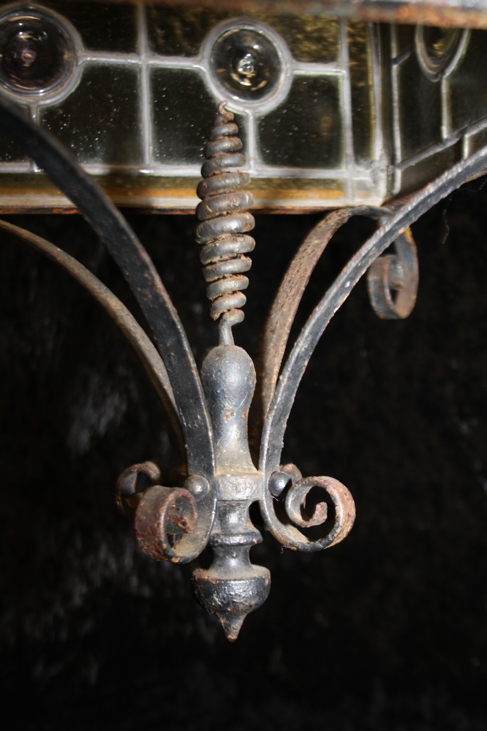 Tall Early 20th century hall or porch lantern with leaded glass View III