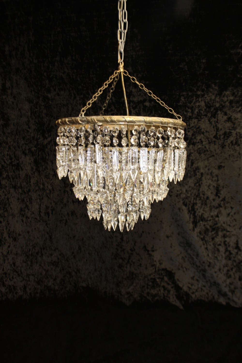 Early 20th century large four tier prism spike chandelier