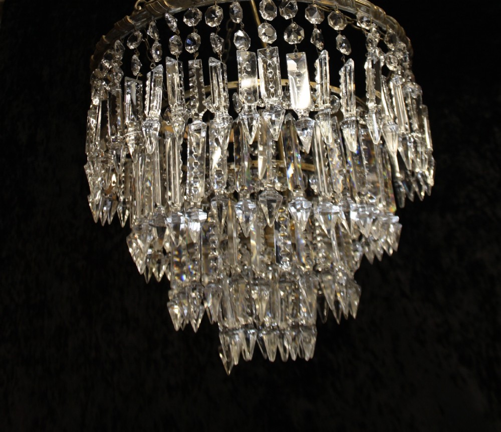 Early 20th century large four tier prism spike chandelier View II