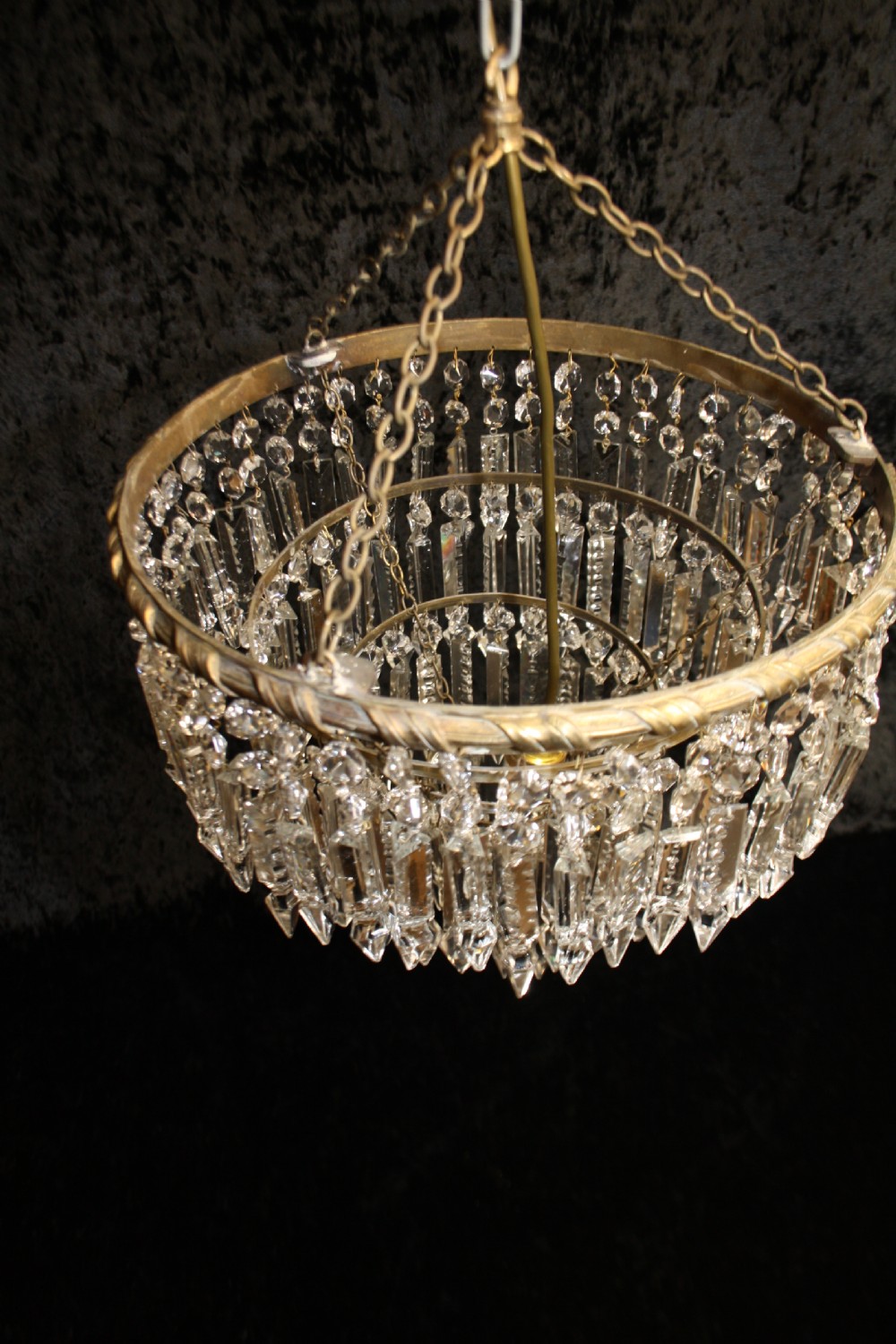 Early 20th century large four tier prism spike chandelier View III