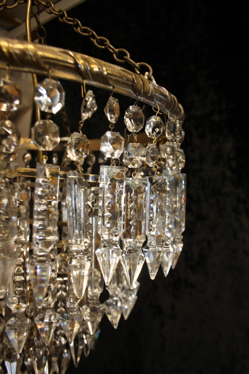 Early 20th century large four tier prism spike chandelier View IV