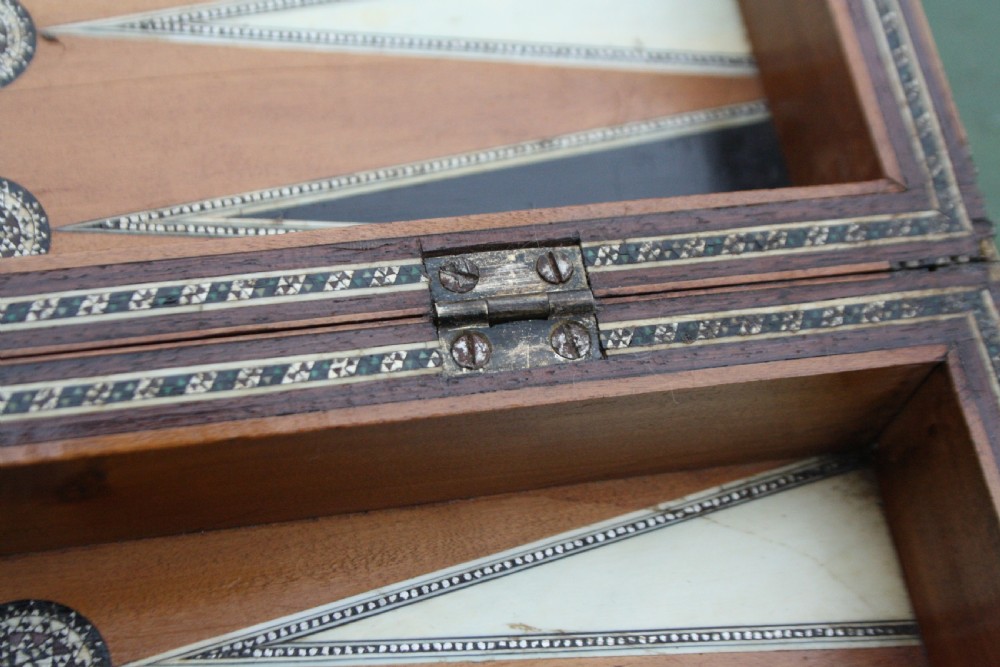 19th century chess board in bone and ebony, with backgammon to the inside. View X