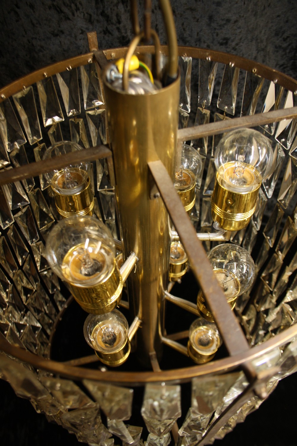 Early 20th century tall Art deco tubular prism chandelier View VI
