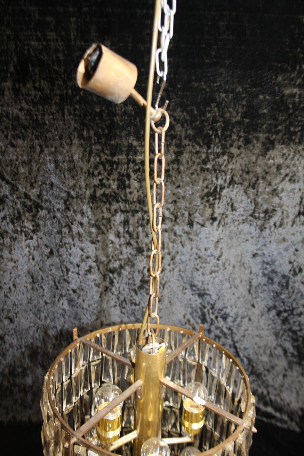 Early 20th century tall Art deco tubular prism chandelier View VIII