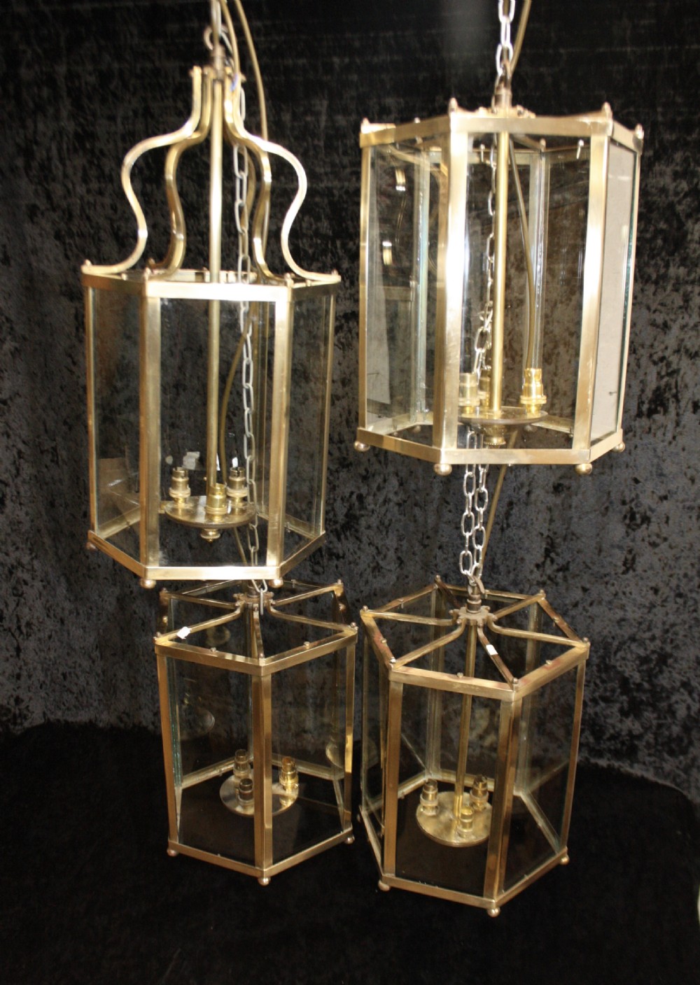 Four Early 20th century hexagonal hall lights (can sell in pairs)