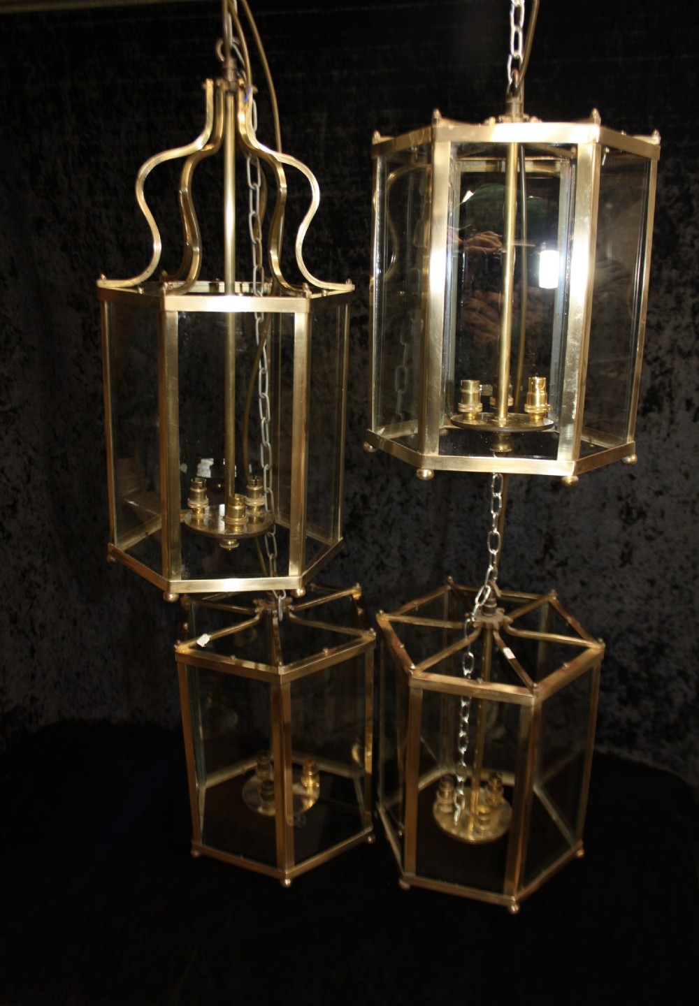Four Early 20th century hexagonal hall lights (can sell in pairs) View II