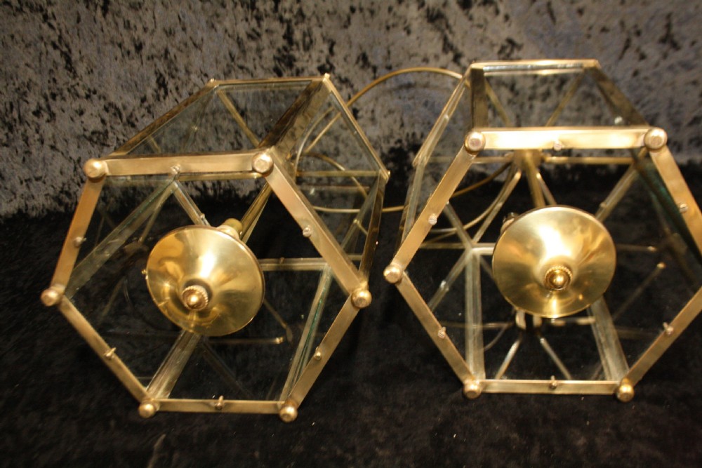 Four Early 20th century hexagonal hall lights (can sell in pairs) View VII
