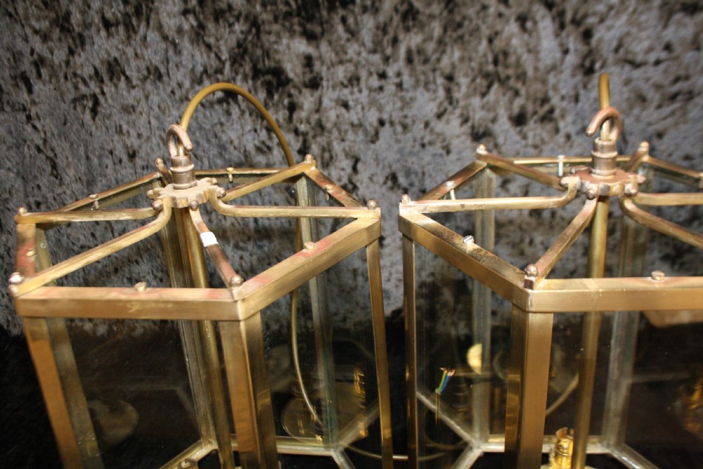 Four Early 20th century hexagonal hall lights (can sell in pairs) View X