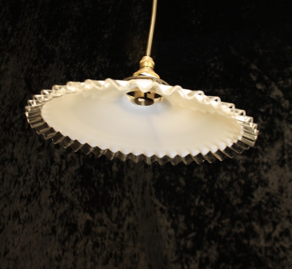 Early 20th century French glass ceiling light with frilly edge View VII