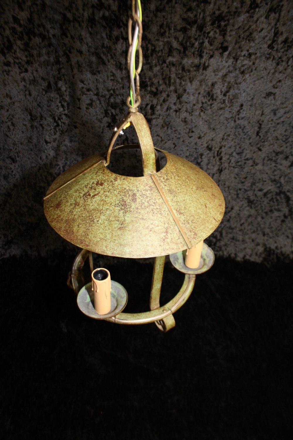 Early 20th century French metal lantern with 3 candles View III