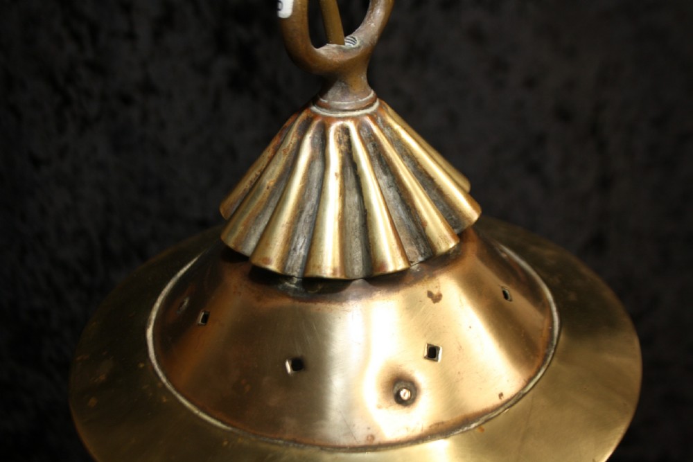 C 1900 brass porch lantern with opaque glass View V