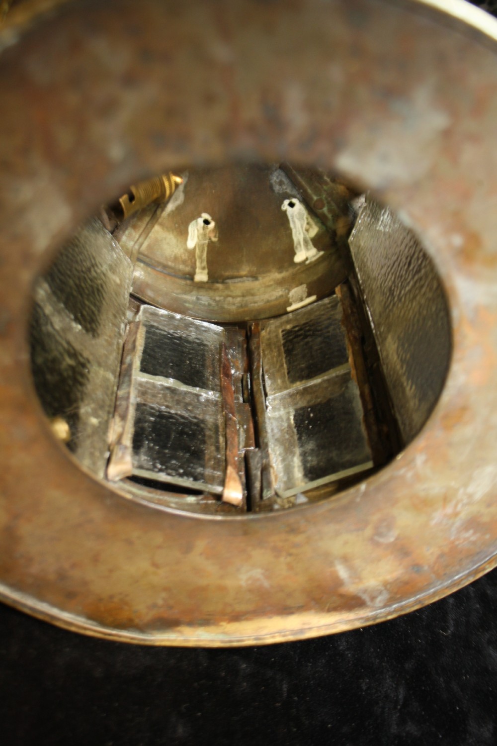 C 1900 brass porch lantern with opaque glass View VII