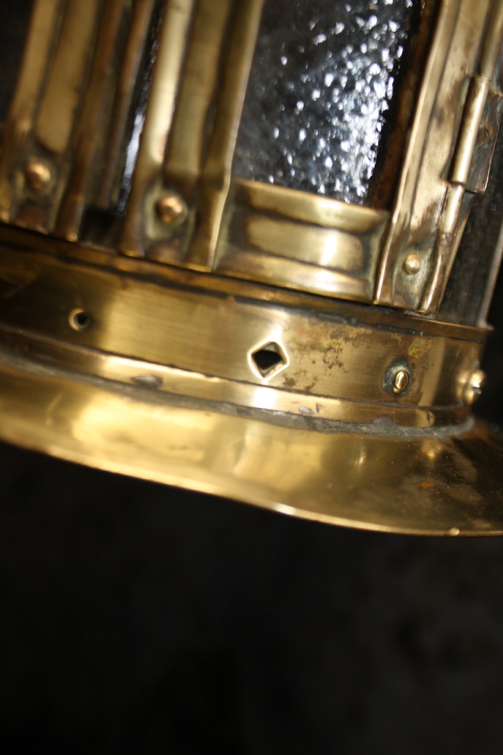 C 1900 brass porch lantern with opaque glass View VIII
