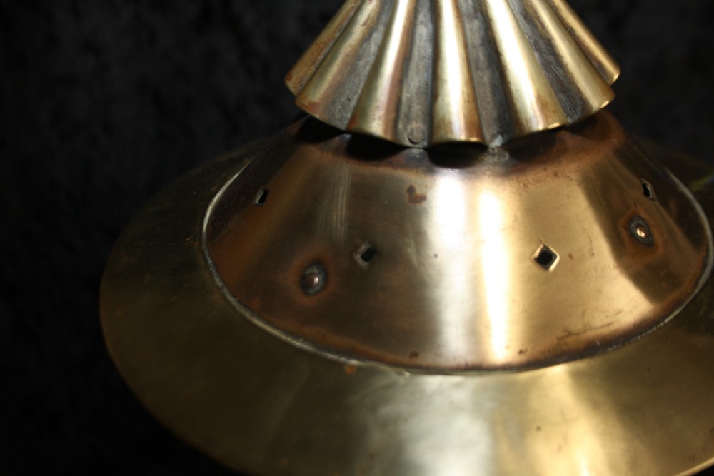 C 1900 brass porch lantern with opaque glass View X