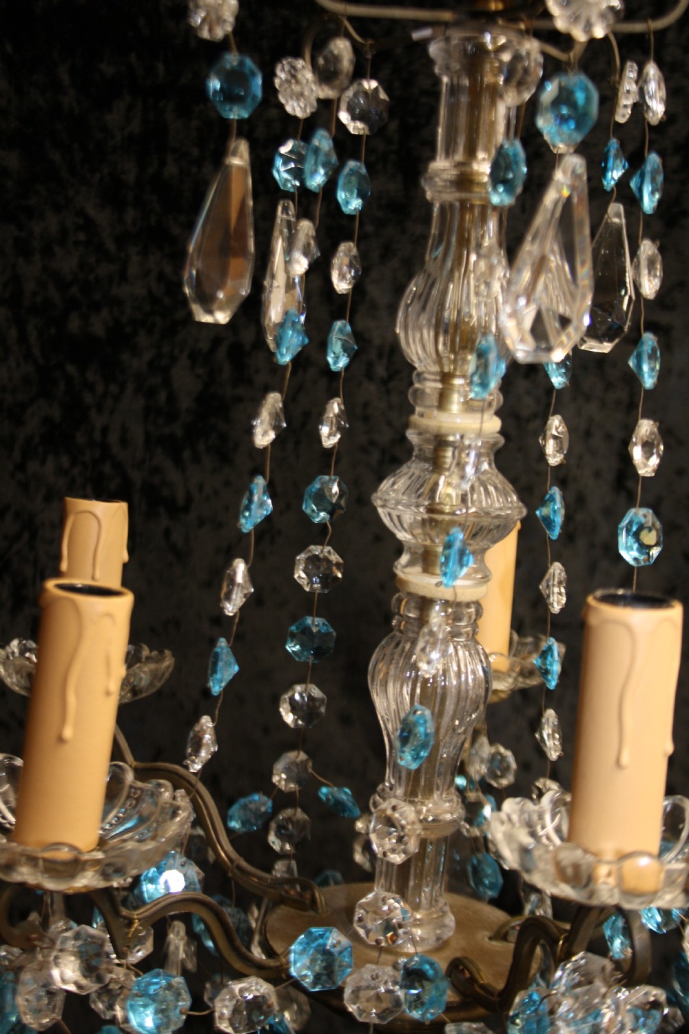 French chandelier with blue drips View X