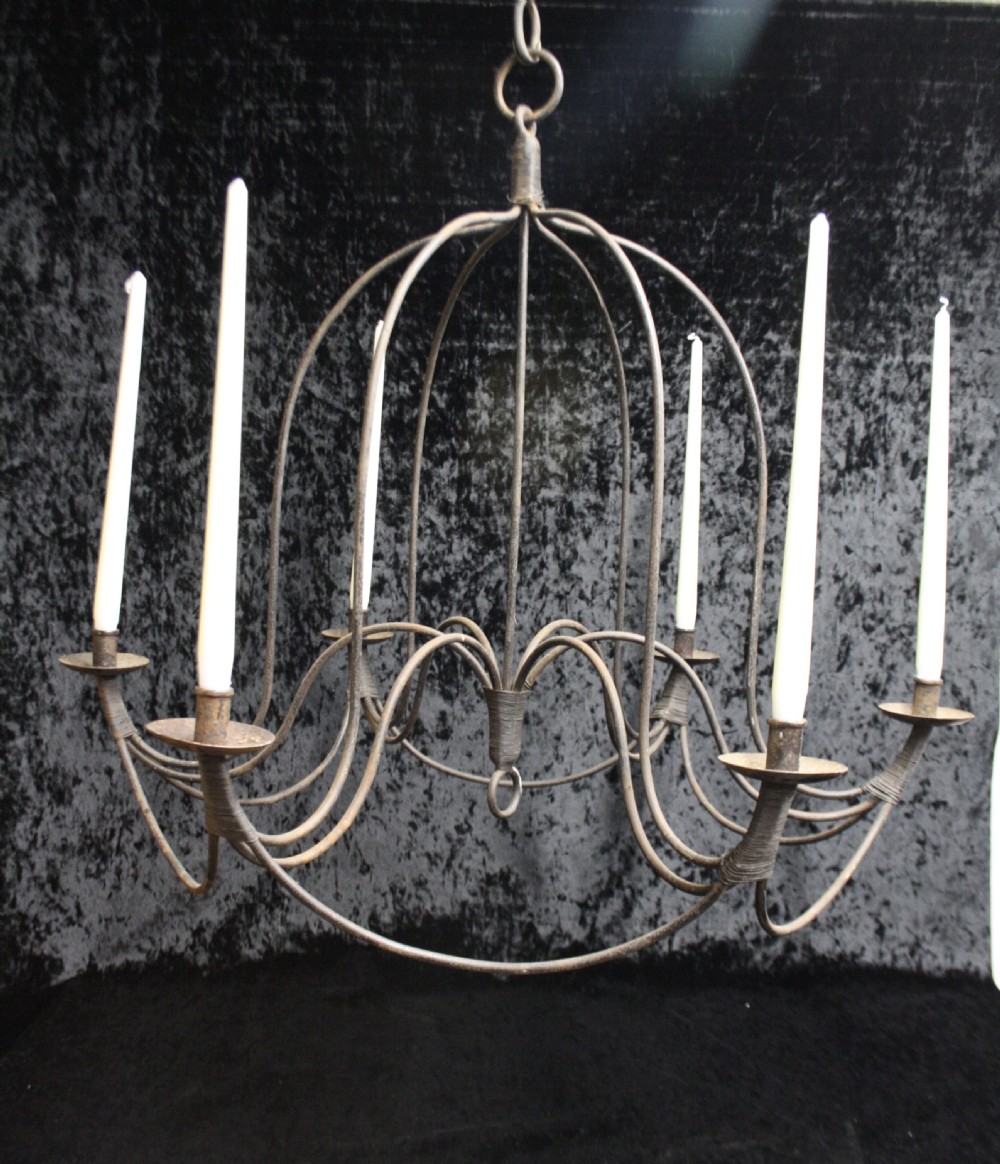 Late 19th-century French iron chandelier for candles