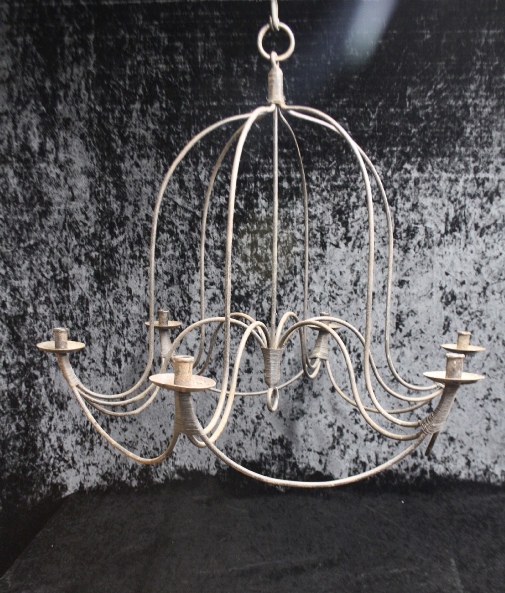 Late 19th-century French iron chandelier for candles View II