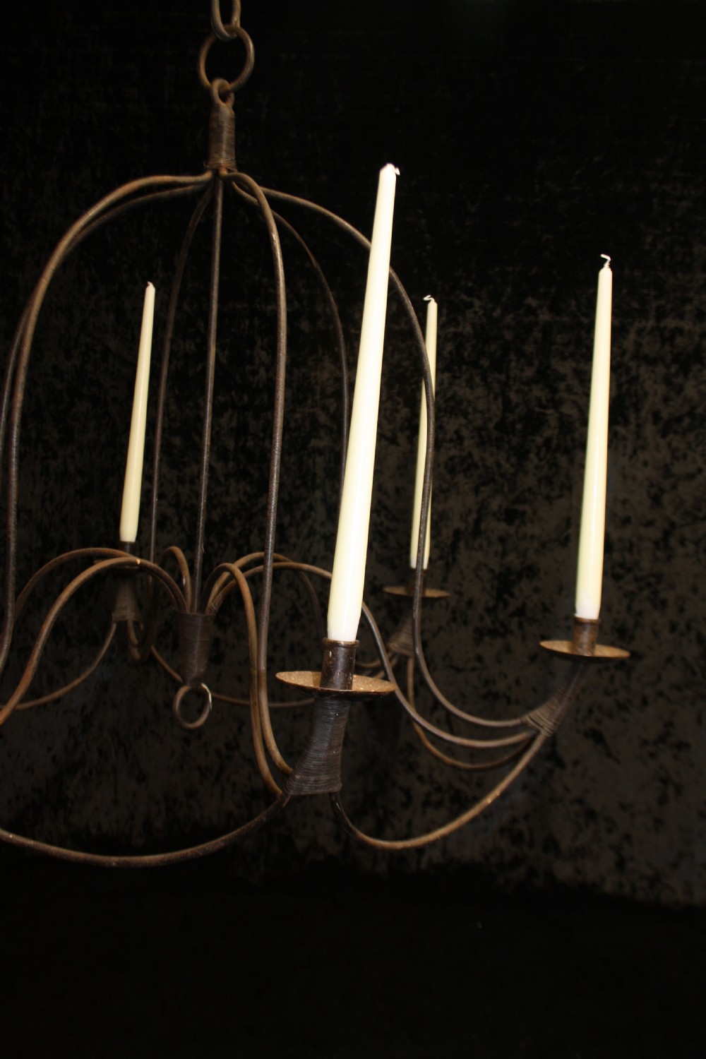 Late 19th-century French iron chandelier for candles View IX