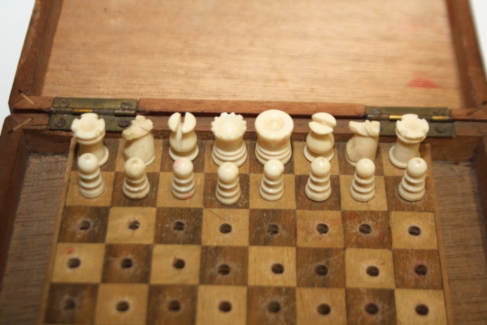 Early 20th century miniature travelling chess set View II