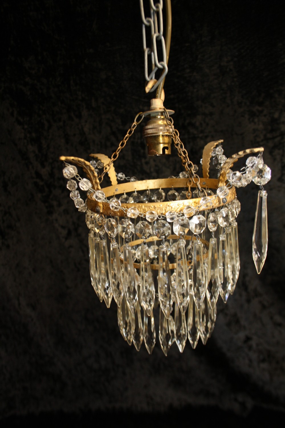 Pair of spike chandeliers with leaves and swags to the top View IV