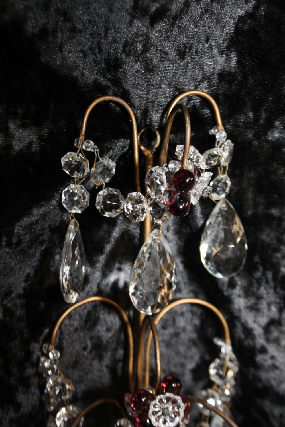 Early 20th century Pair of wall lights with swags drip bowls and red flowers View III