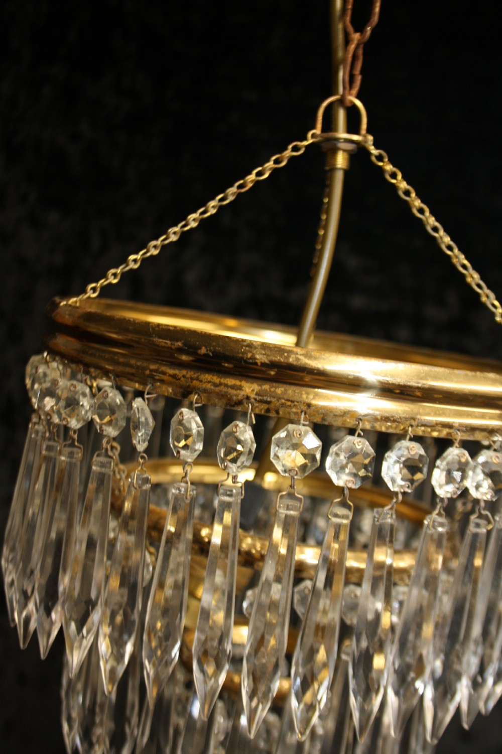 Pair of spike chandeliers with moulded brass rings View IV