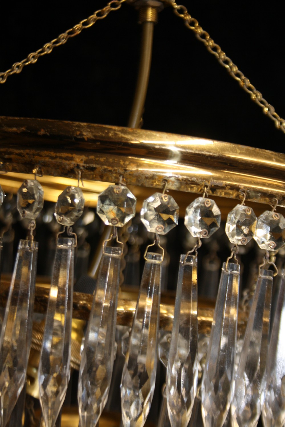 Pair of spike chandeliers with moulded brass rings View VI