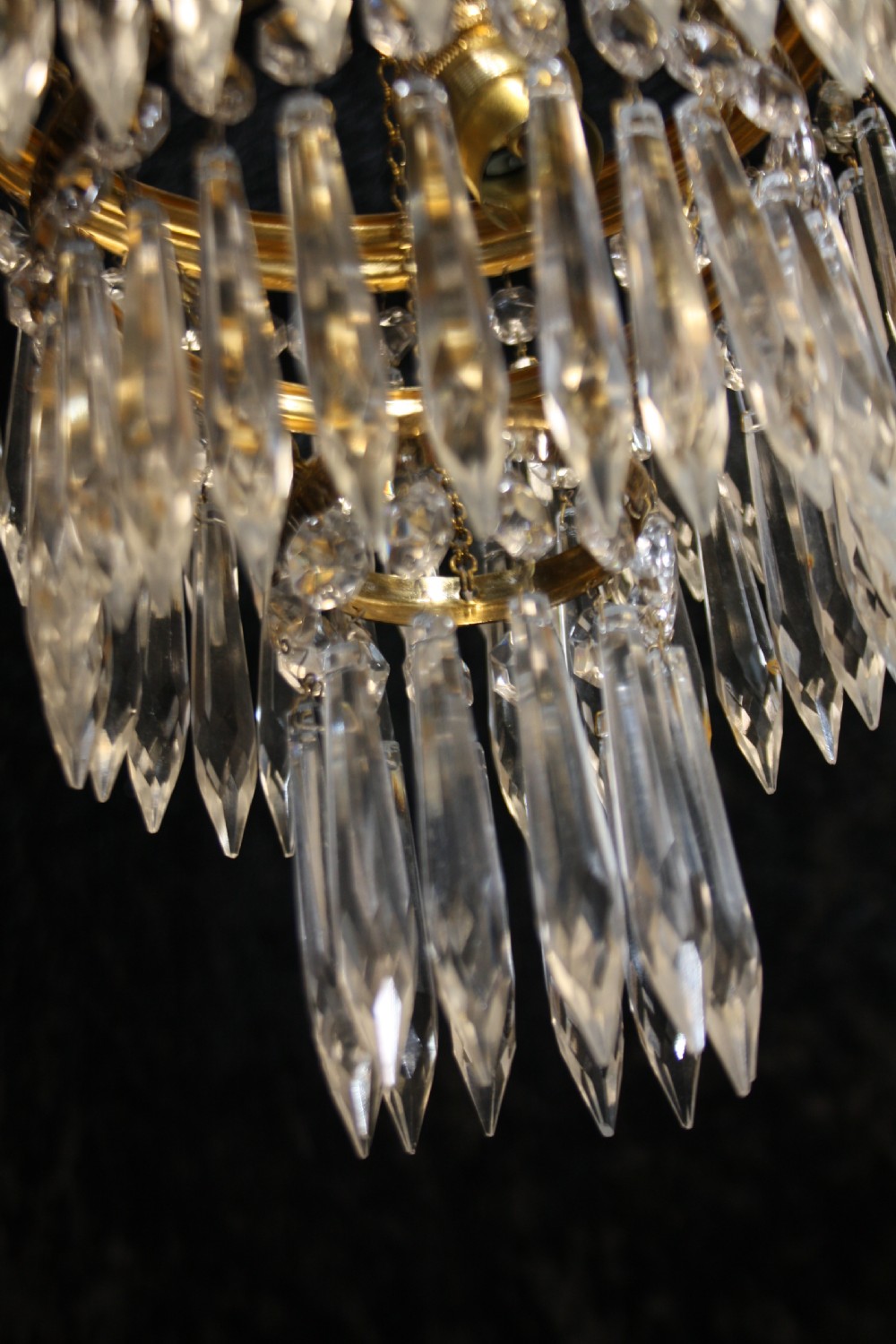 Pair of spike chandeliers with moulded brass rings View VII