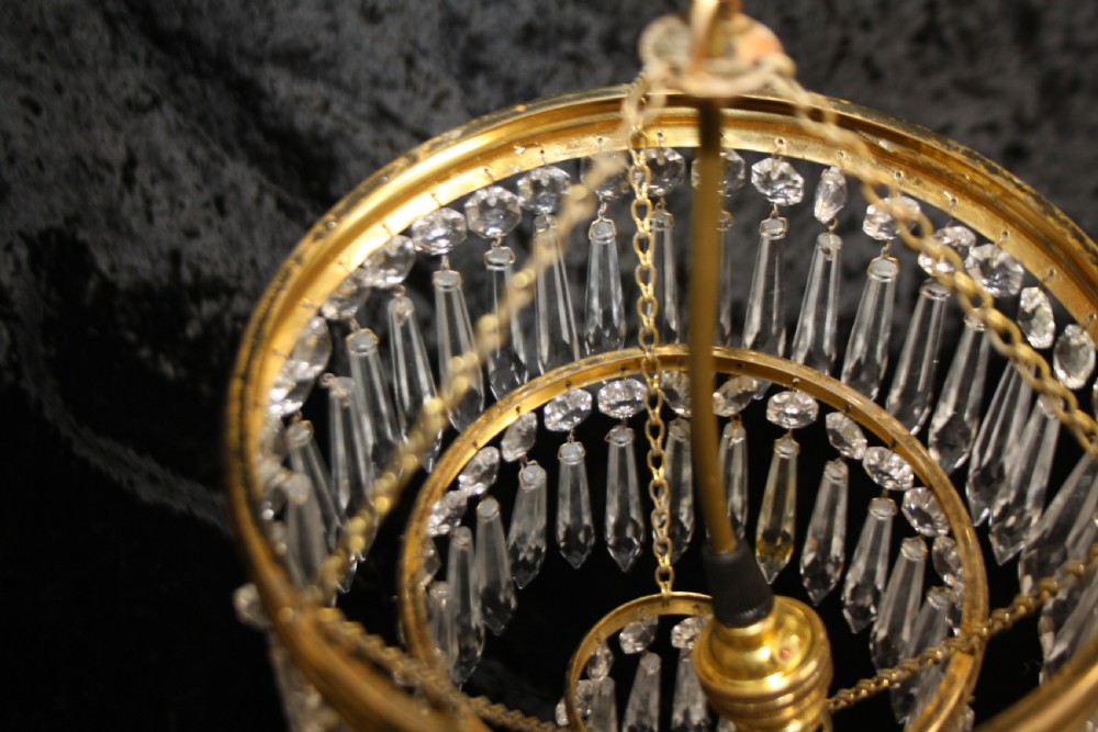 Pair of spike chandeliers with moulded brass rings View VIII