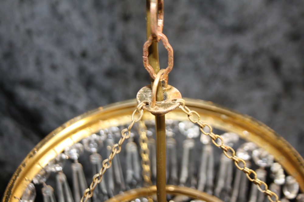 Pair of spike chandeliers with moulded brass rings View IX