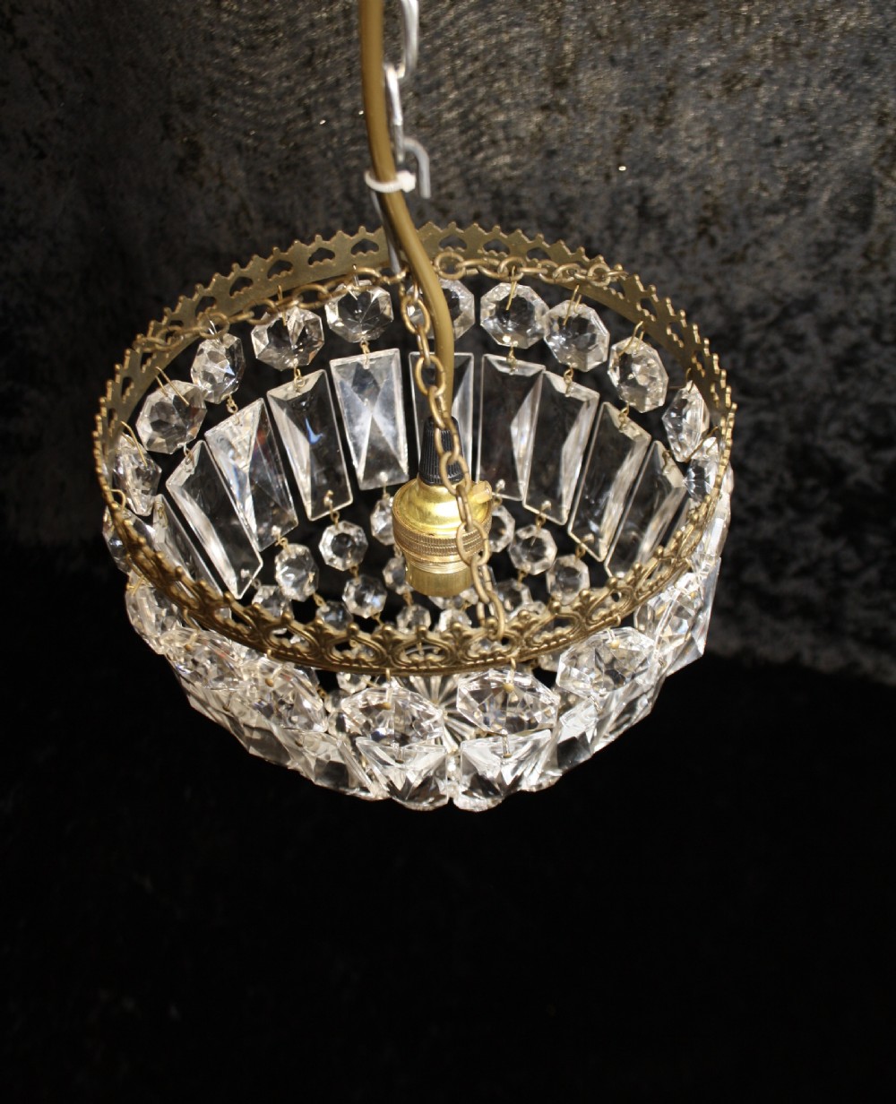 Pair of early 20th century prism bag chandeliers View II