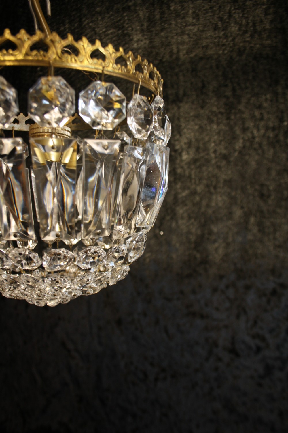 Pair of early 20th century prism bag chandeliers View IV