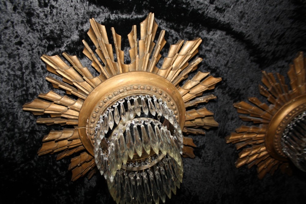Early 20th century Pair of sun wooden gilt spike chandeliers View IV