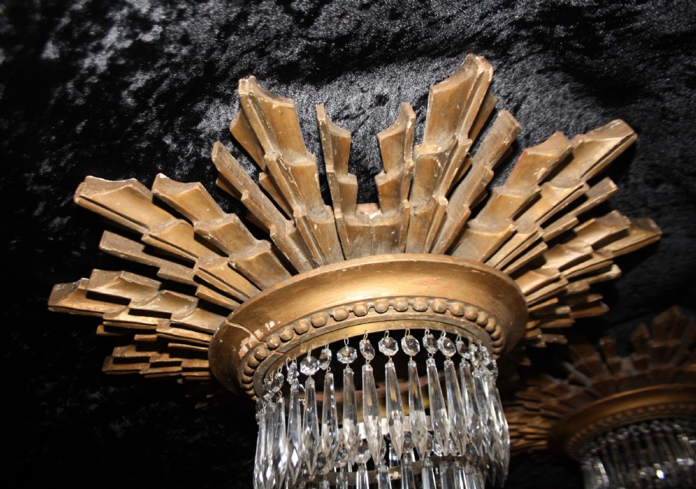 Early 20th century Pair of sun wooden gilt spike chandeliers View VIII
