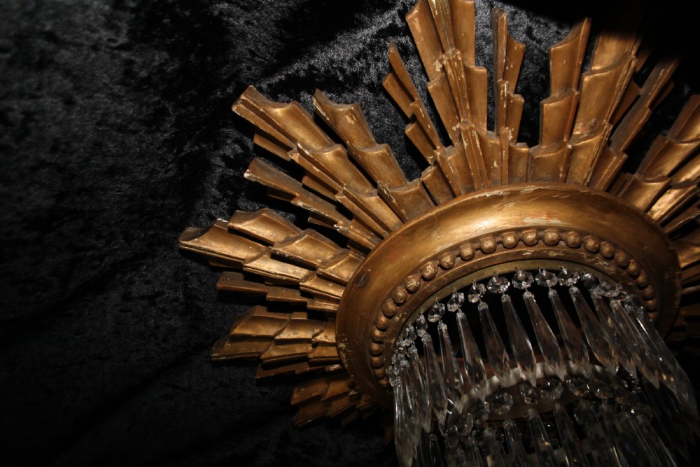 Early 20th century Pair of sun wooden gilt spike chandeliers View IX