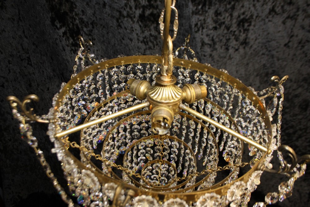 Early 20th century chandelier with six finials round the top View II