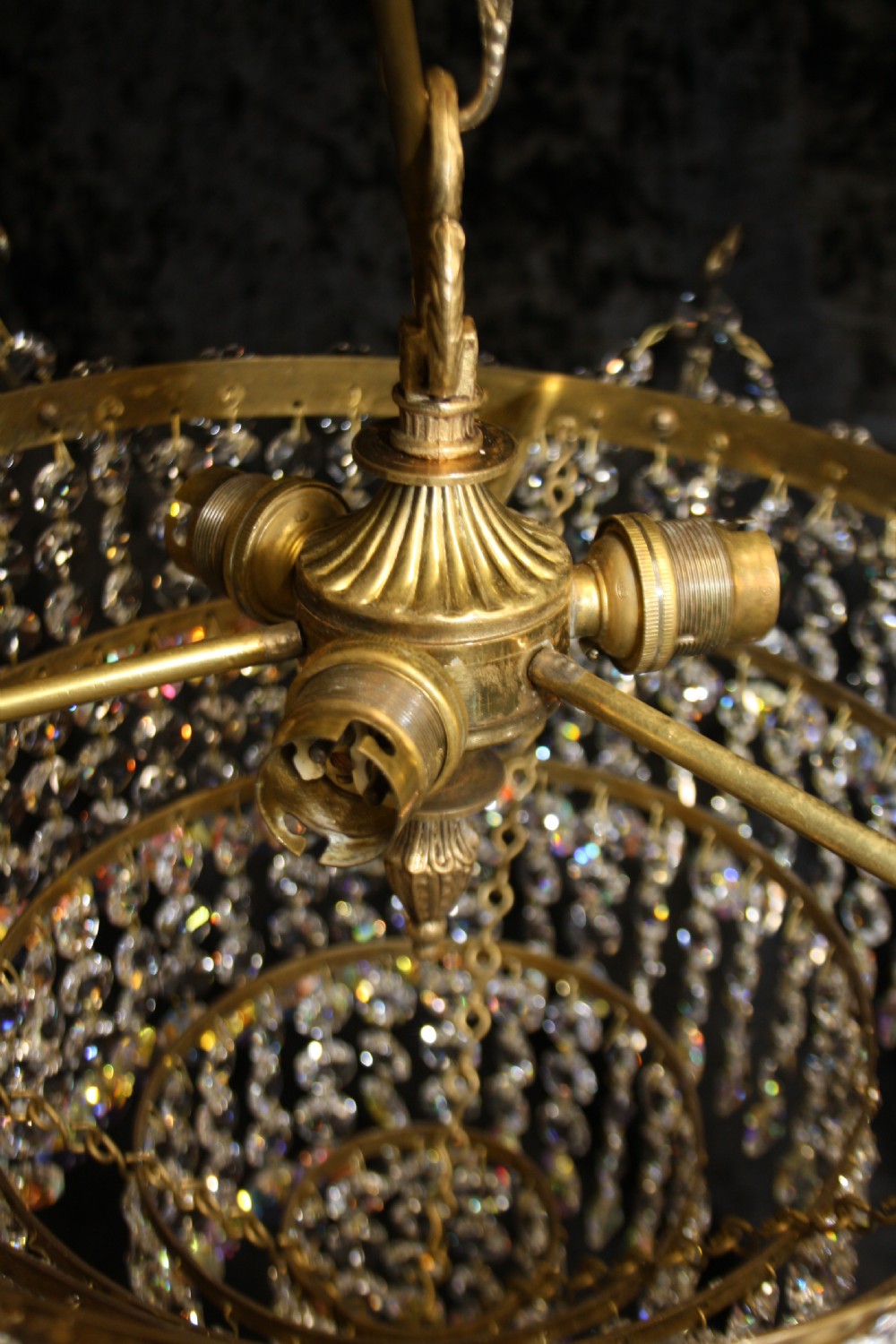 Early 20th century chandelier with six finials round the top View VI