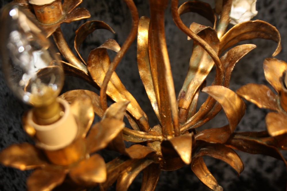 Four arm French gilt chandelier with porcelain flowers View VI