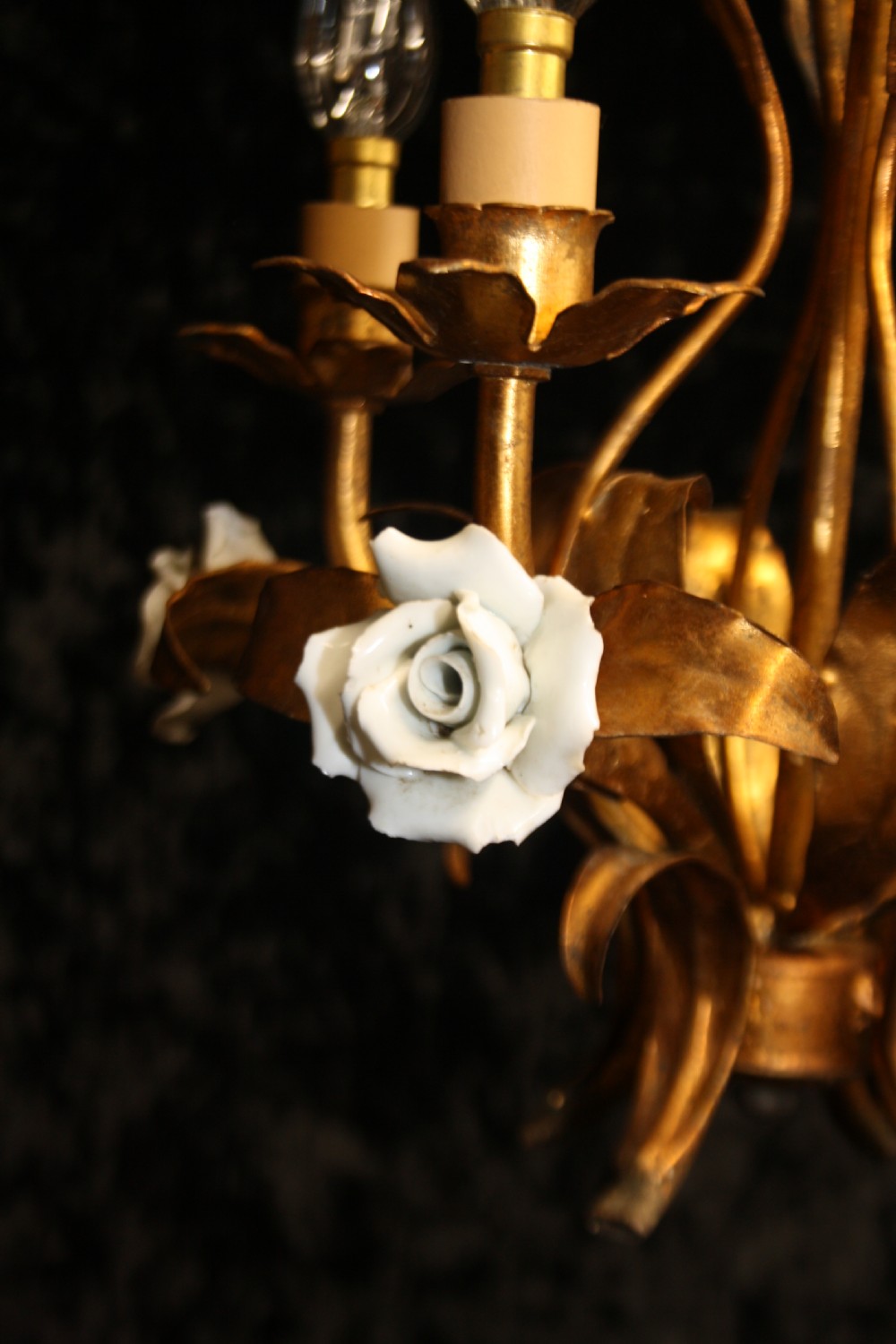 Four arm French gilt chandelier with porcelain flowers View VIII